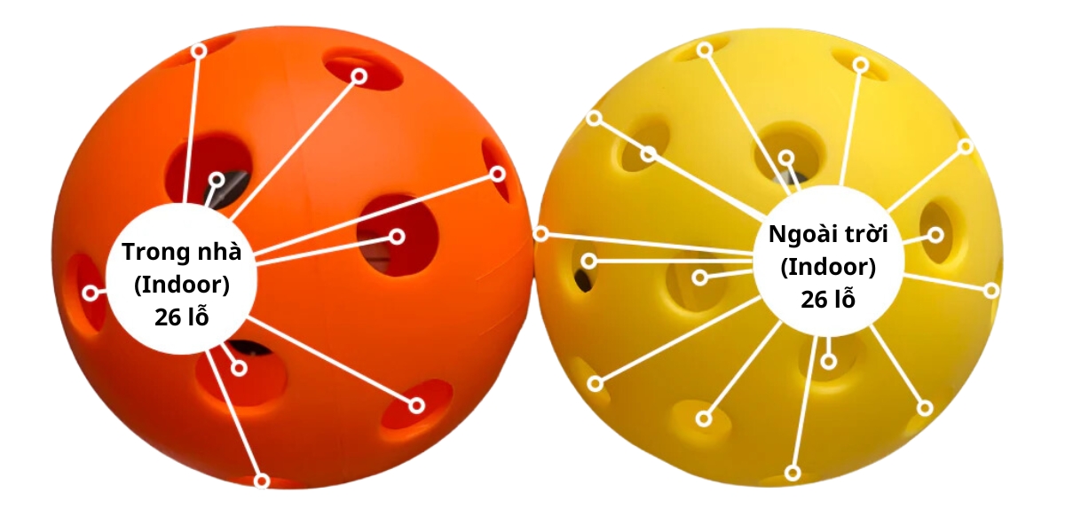 số lỗ của bóng pickleball trong nhà và ngoài trời